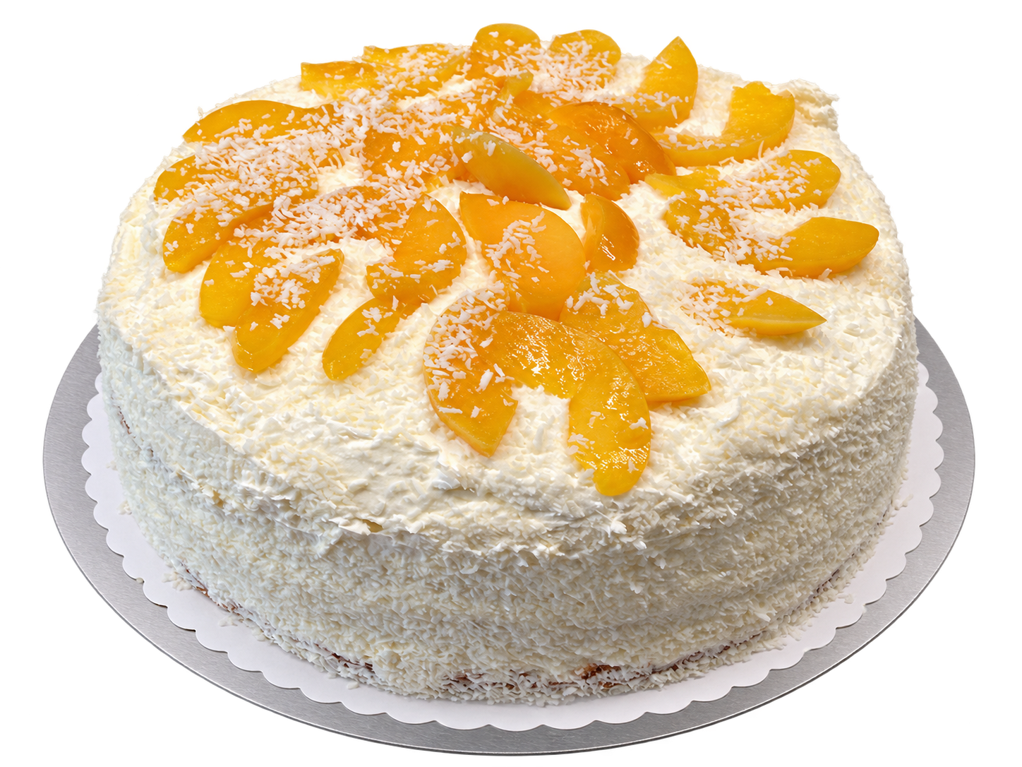 Basels runde, helle Torte mit goldgelben Fruchtstücken und feinen Raspeln