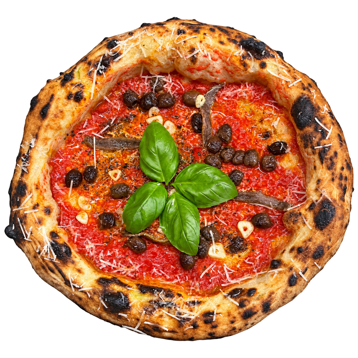 Pizza mit Tomate und Basilikum